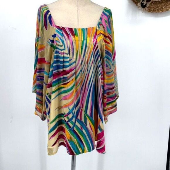 Soft Surroundings Square Neck Rainbow‎ Prism 3/4 Sleeve Blouse size XL - Picture 1 of 13
